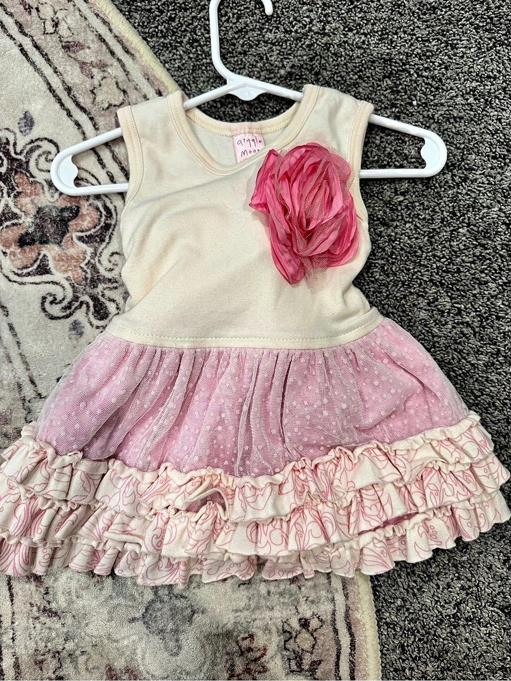 Giggle Moon Baby Pink & Cream Ruffle Dress 9M